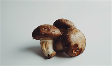 Shiitake mushrooms on a white background, close-up. AI generated