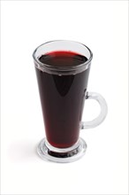 Glass of red grape juice isolated on white background. Morninig, spring, healthy drink concept.