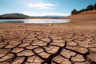 Dry cracked up earth and dried up lake. Climate change, water shortage and global warming concept.