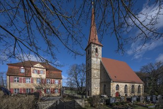 St Egidien Church with the historic vicarage from 1734, Beerbach, Middle Franconia, Bavaria,