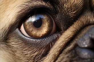 Close up of large French Bulldog or pug dog eye. KI generiert, generiert AI generated