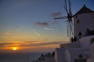 Windmill at sunset, Ia, Oia, Santorini, Thira, Cyclades, Greece, Europe