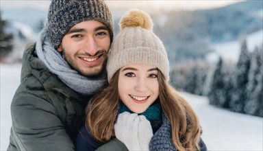 AI generated, human, humans, person, persons, woman, woman, young couple, enjoying the winter, 25,