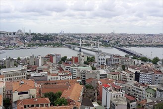 View from the Galata Tower to bridges over the Bosporus, Istanbul, European part, Turkey, Asia