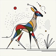 Dynamic abstract illustration of a gazelle crafted with geometric shapes and color blocks,