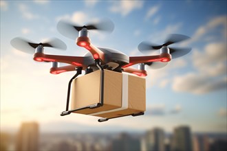 Modern flying drone delivering parcel. KI generiert, generiert AI generated