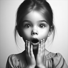 A little girl, about 7 years old, wide-eyed and mouth agape, AI generated, AI generated