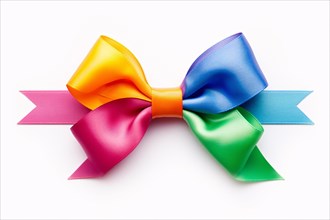 Rainbow colored tied ribbon on white background. KI generiert, generiert AI generated