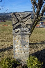 Stone relief, Way of the Cross station number 9 on the Buchenberg, Buchenberg, Allgaeu, Bavaria,