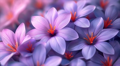 Close-up of delicate saffron flowers with soft focus and vivid colors, ai generated, AI generated