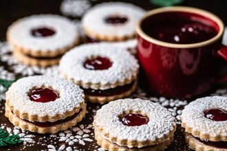 Linzer cookies with red jam filling. KI generiert, generiert AI generated