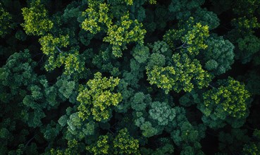 Top view of green trees in the forest. View from above AI generated