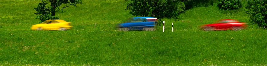 Cars motion blur, Bad Kohlgrub, Bavaria, Germany, Europe