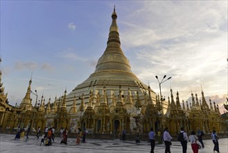 Pilgrims in the Shwedagon Pagoda, Yangon, Myanmar, Asia