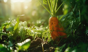 Carrot grows in the garden. Selective focus. nature AI generated