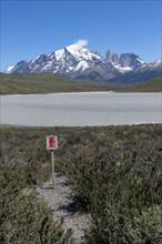 Lake in front of the foothills of the Andes, mountain range, Torres del Paine National Park, Parque