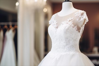 Wedding dress in bridal shop. KI generiert, generiert AI generated