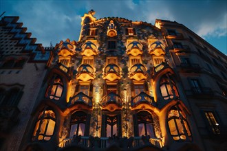 Antoni Gaudi's Casa Batllo in Paseo de Gracia avenue in Barcelona, AI generated