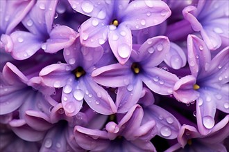 Close up of purple hyacinth flower with water rain drops. KI generiert, generiert AI generated