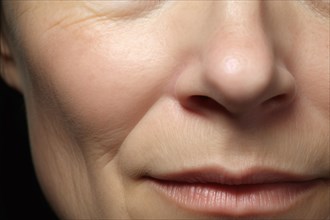 Close up of nasolabial folds around nose and mouth on middle aged womanKI generiert, generiert AI
