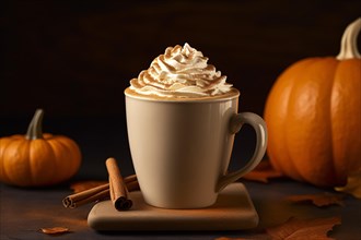 Pumpkin spice latte with cream. KI generiert, generiert AI generated