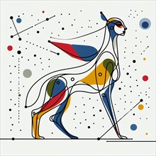 Modern minimalistic geometric abstraction of a colorful baboon in a stylized form, continuous line
