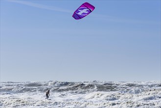 Kitesurfer, water sports, sea, surf, wind, umbrella, surfer, surfing, sport in the North Sea near