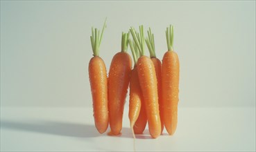 Fresh carrots on white background, retro toned image, selective focus AI generated