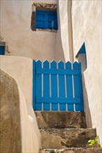 Colourful door in the narrow streets of Santorini, Cyclades, Greece, Europe