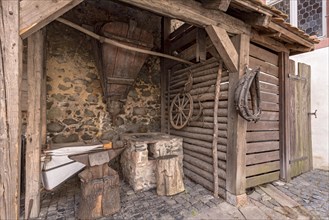 Blacksmith's forge, blacksmith, inner courtyard, Ronneburg Castle, medieval knight's castle,