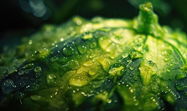 Water drops on fresh green zucchini with water droplets on the surface. AI generated