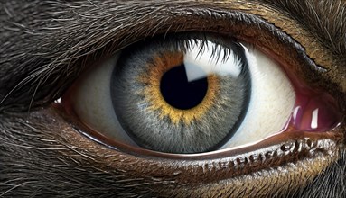 Eye of an animal, animal eye, close-up with iris and pupil, AI generated, AI generated