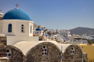 Church with blue dome, Oia, Santorini, Cyclades, Greece, Europe