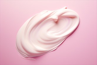 Smudge of white facial cream on pink background. KI generiert, generiert AI generated