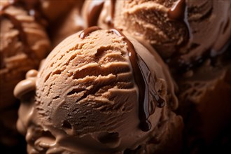 Brown chocolate ice cream with sauce. KI generiert, generiert AI generated