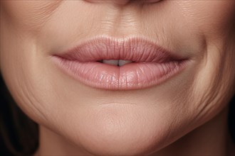 Close up of middle-aged woman's nasolabial folds and wrinkles around mouth. KI generiert, generiert