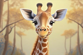 Funny little painted giraffe, portrait, coloured drawing, painting, AI generated, AI generated