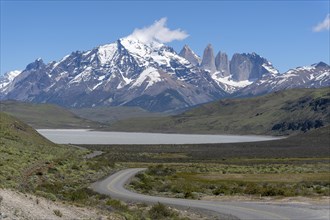 Winding road to the park entrance, Torres del Paine National Park, Parque Nacional Torres del