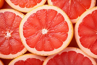 Close up of pink grapefruit fruit slices. KI generiert, generiert AI generated