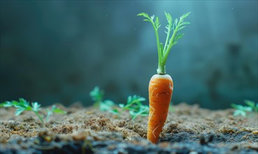Carrot growing in the soil. The concept of healthy food AI generated