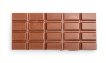 Milk chocolate bar isolated on white background. top view, flat lay