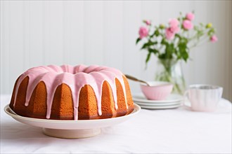 Bunt cake with pink glazing. KI generiert, generiert AI generated