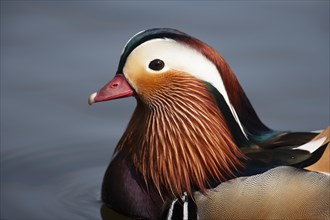 Mandarin duck (Aix galericulata) adult male bird on a lake, England, United Kingdom, Europe