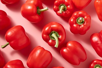 Red bell peppers on pink background. KI generiert, generiert AI generated