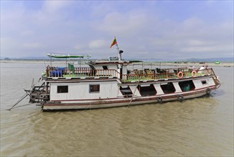Excursion boat on the Irrawaddy, also known as Ayeyarwady, river between Mandalay and Bagan,
