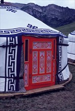 Entrance to a yurt, Mongolia, Asia