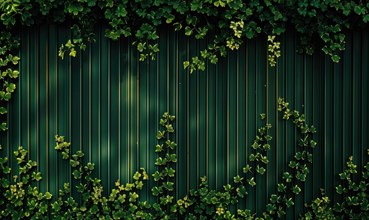 Green wall with shamrock growing on it. Green background. AI generated
