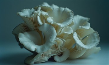 Oyster mushrooms on a marble table. Selective focus AI generated