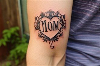 Arm with 'MOM' tattoo. Concept for mother's day and love for mothers. KI generiert, generiert AI