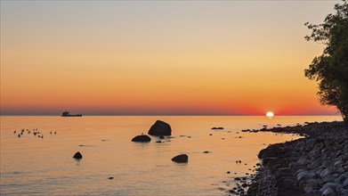 Dawn on the striking rock on the coast of Lohme on the island of Ruegen
